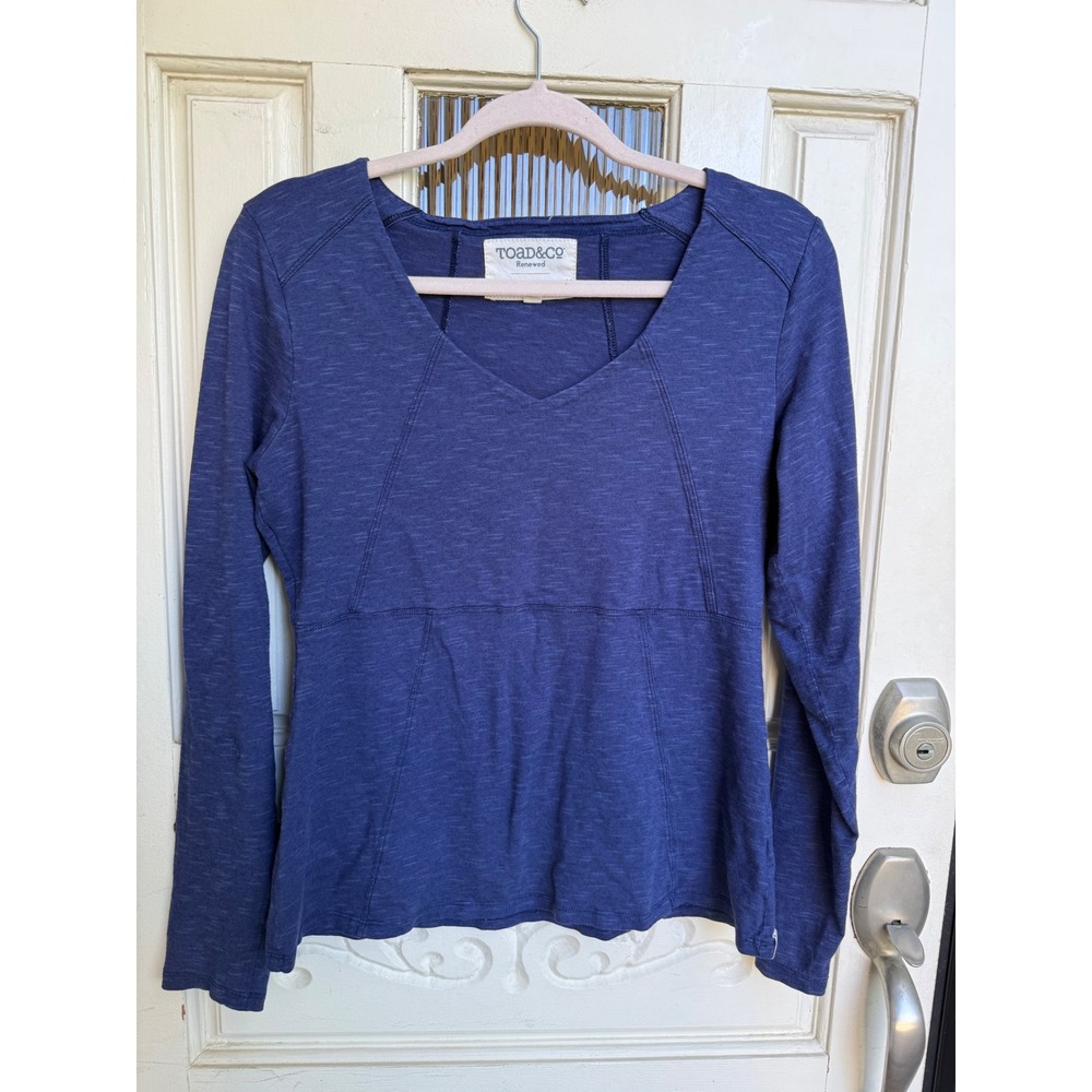 Toad&Co Renewed Indigo Blue V-Neck Long Sleeve Organic Cotton Top Size Medium